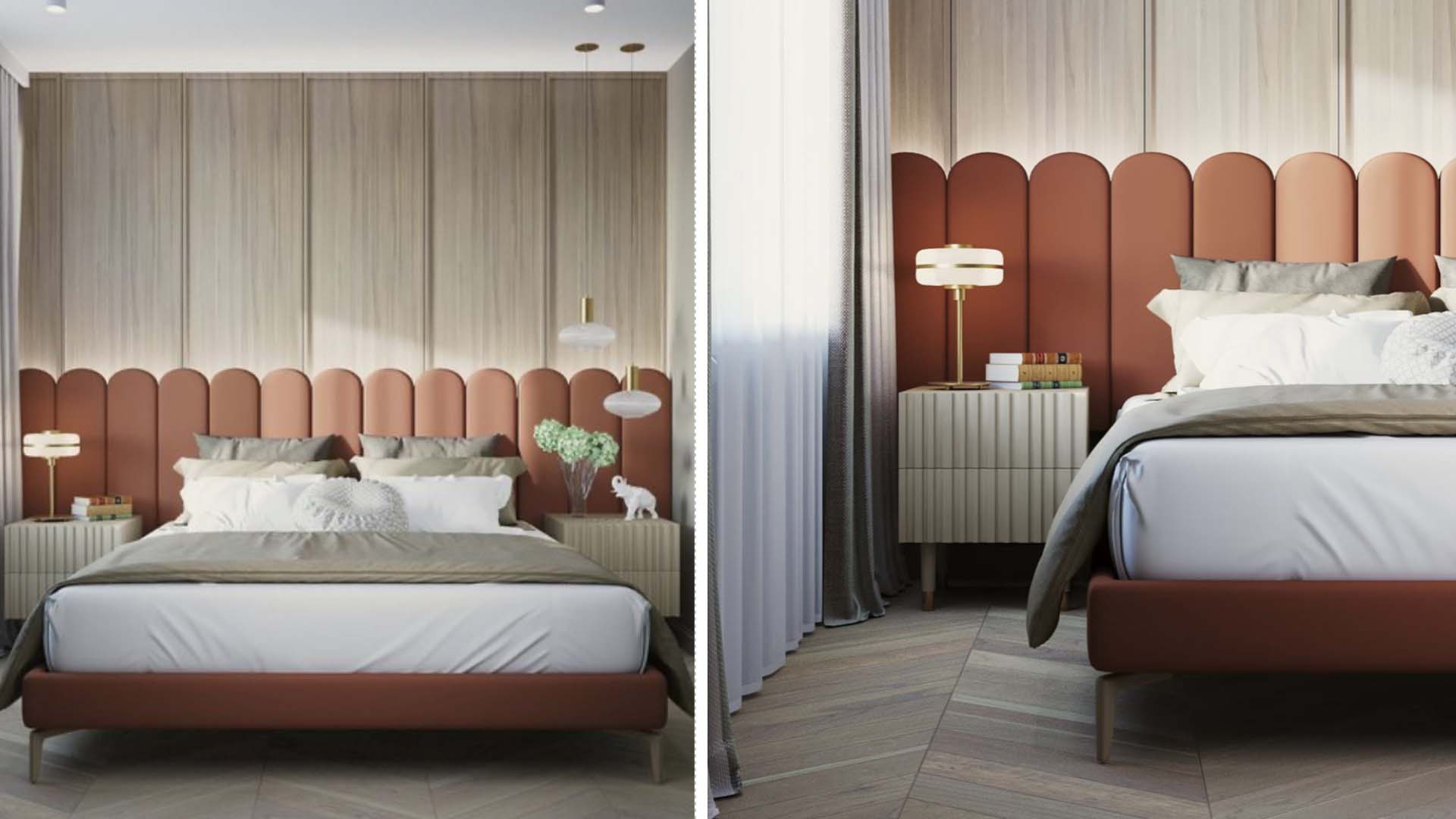 Example of a unique wooden headboard for a different room