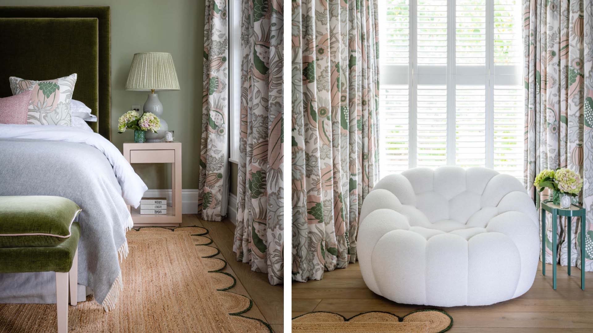 Example of a green curtain to lighten the room up