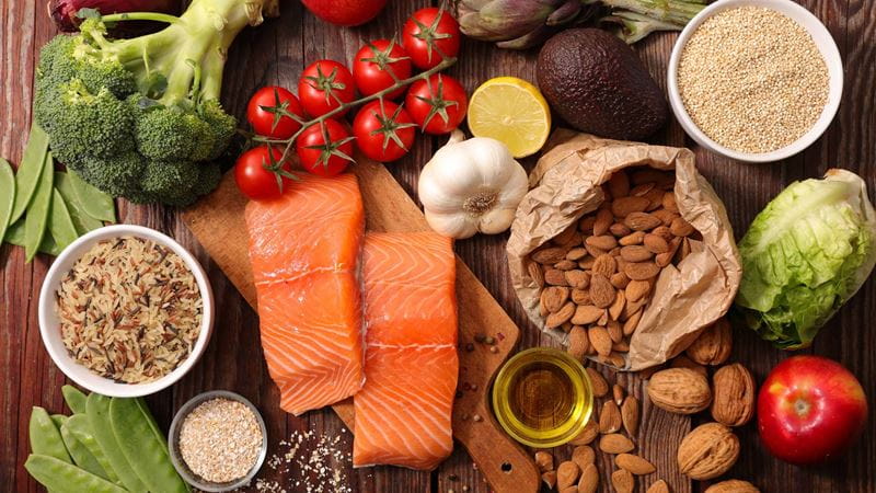 Selection of healthy food that may help your gut health and energy