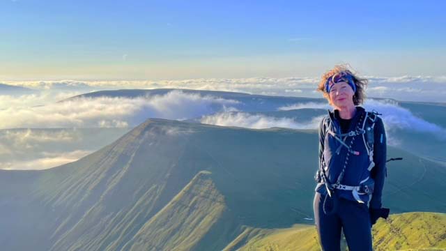 Saga Magazine's Phillipa Cherryson hiking in the Bannau Brycheiniog National Park.