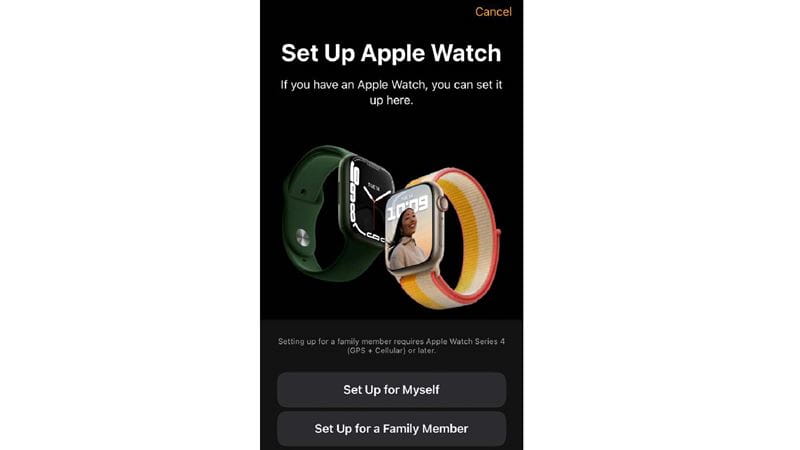 A screen shot from an iPhone showing 'Set up Apple Watch'