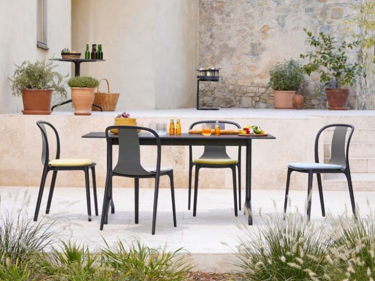 A tier of a garden made of white stone