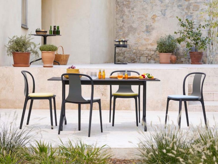 A tier of a garden made of white stone