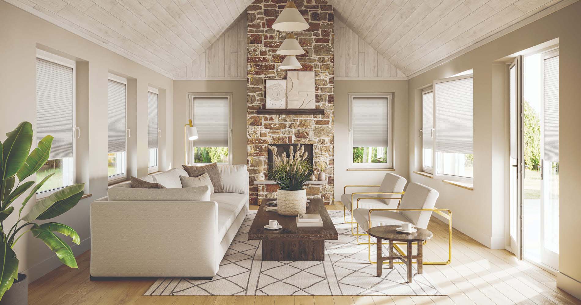 Pleated blinds in a sun room