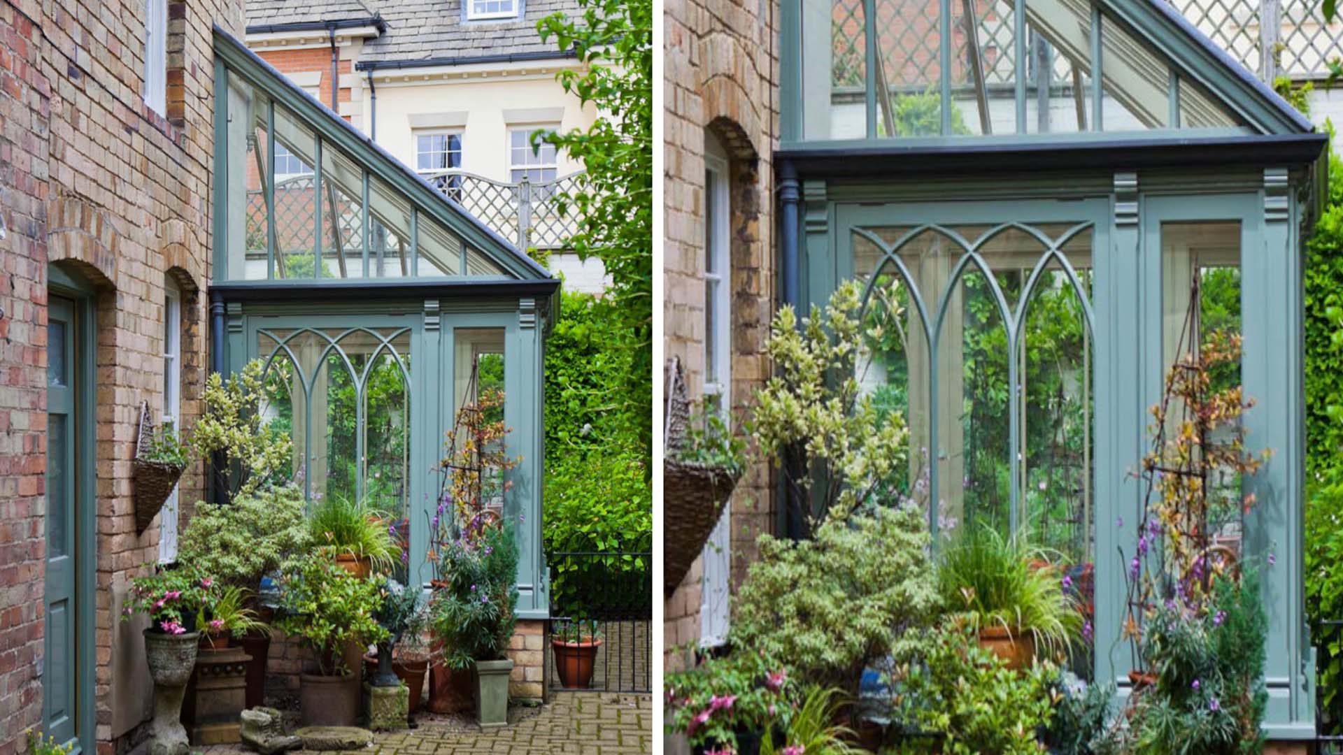 A lean-to conservatory against a brick house