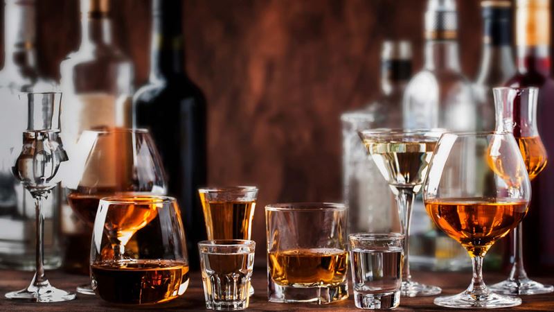 table with array of different alcohol