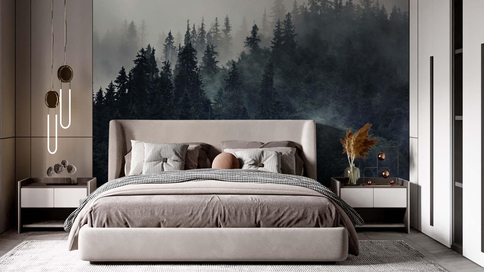 Elevated bed with mural above