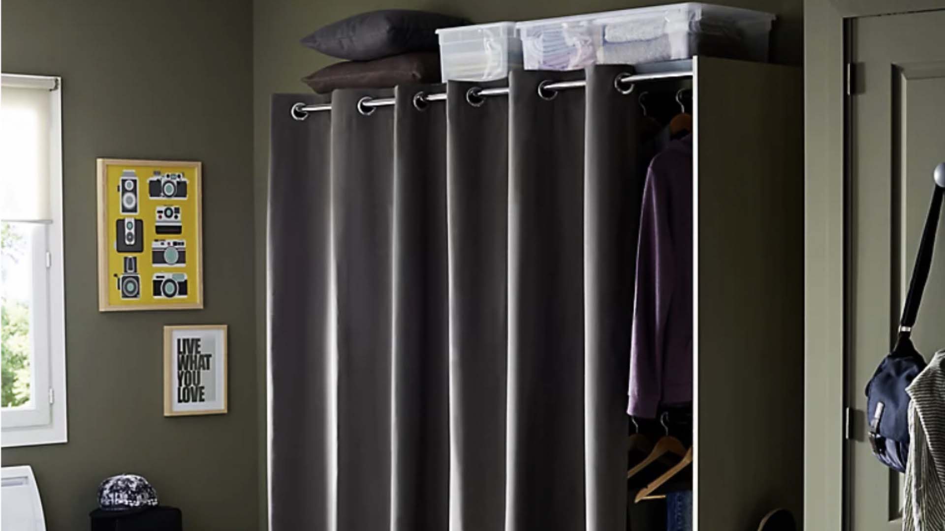 curtains on a built in wardrobe in bedroom