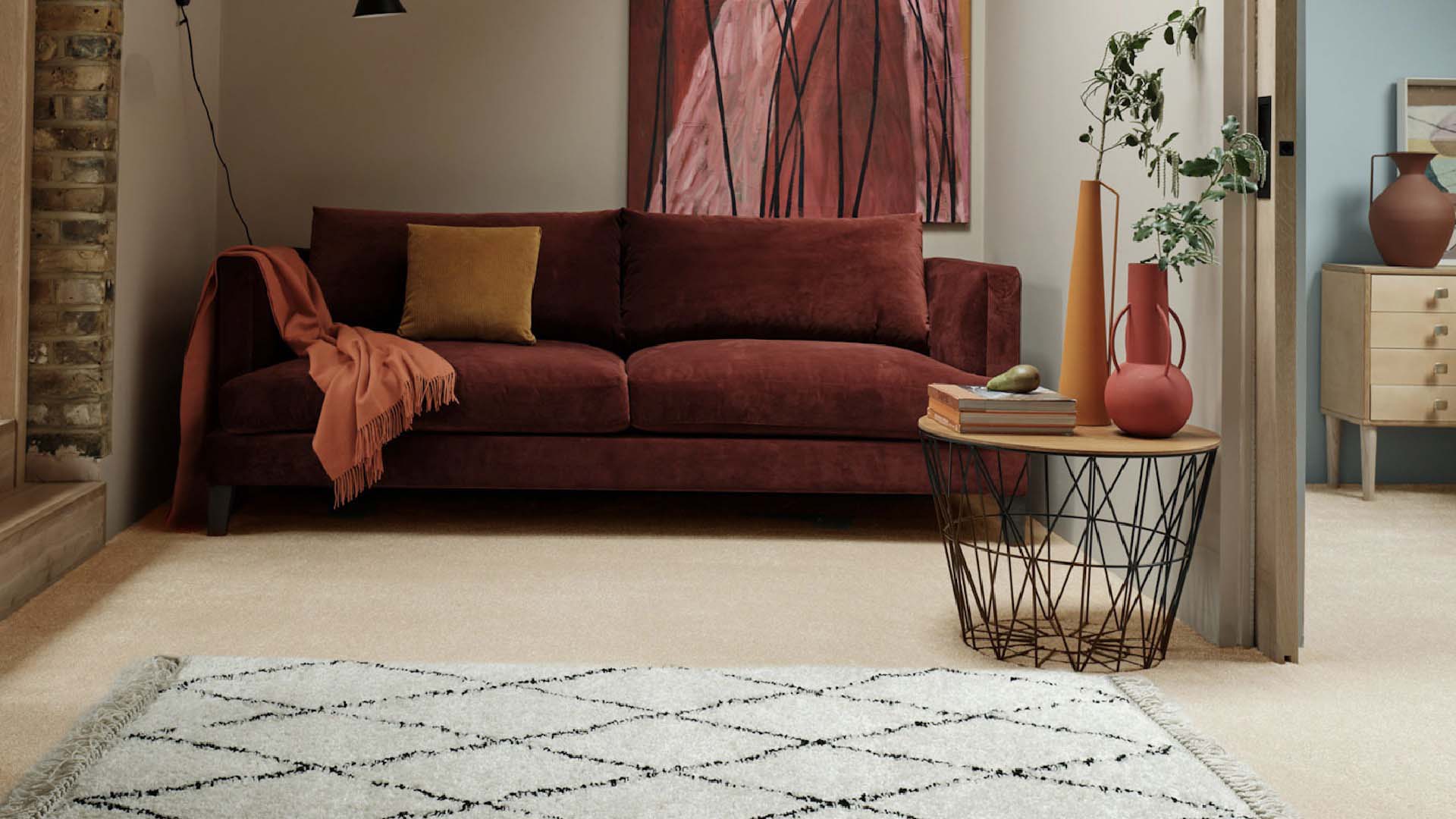 A small rug with a diamond design