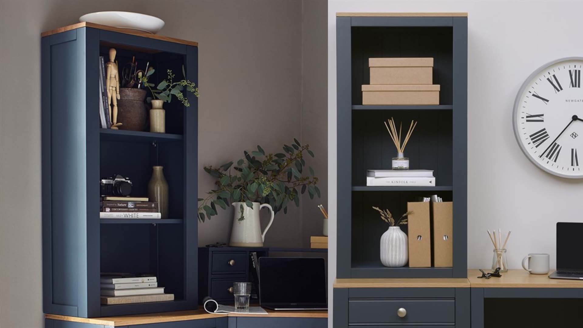 stunning dark blue small bookshelf the right size to fit on a desk