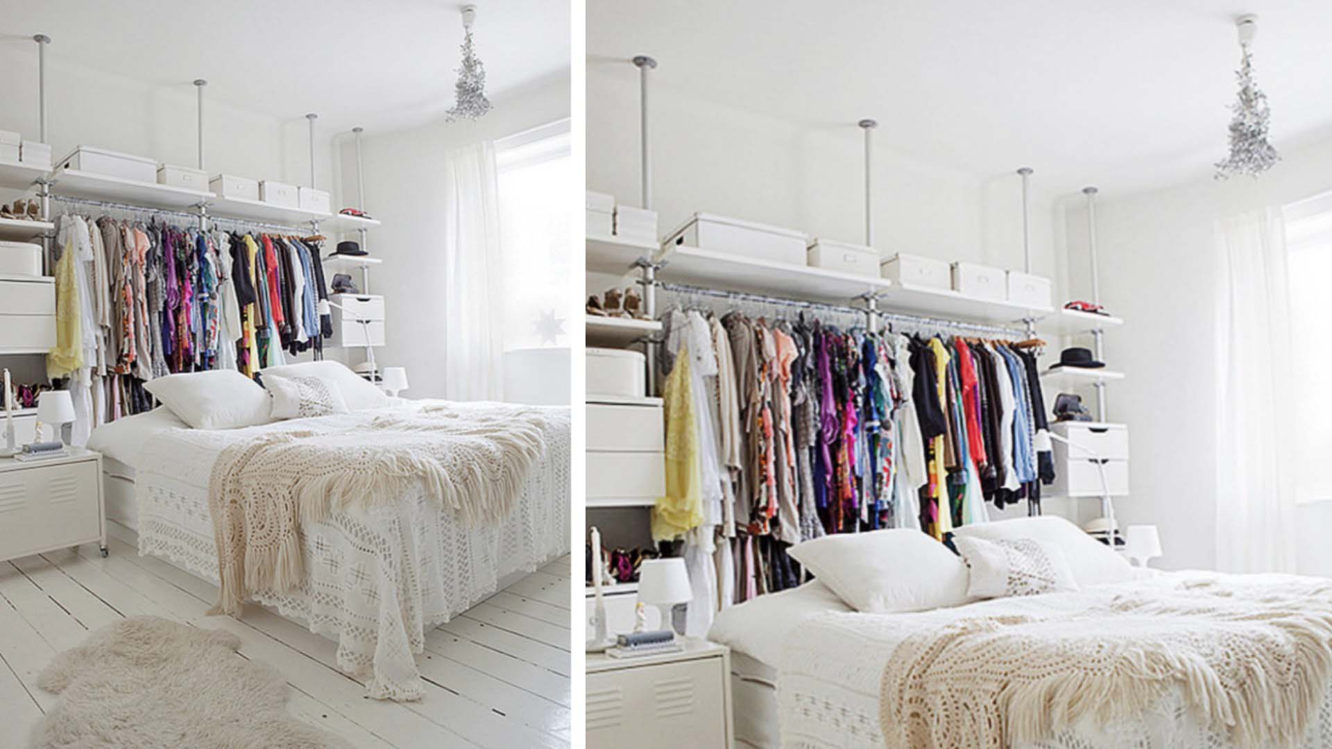 hanging wardrobe at the end of a bed