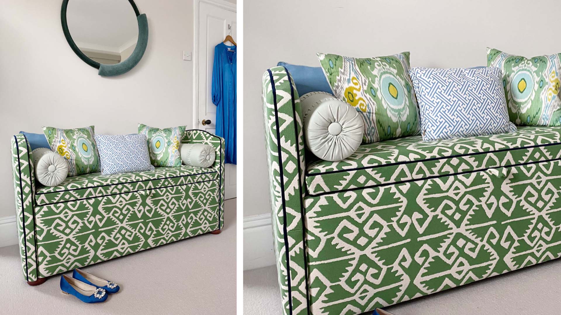 Green funky footstool for storage 