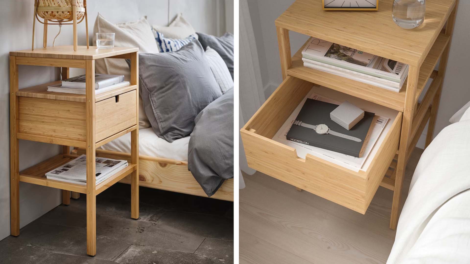 Bedside table with different storage options