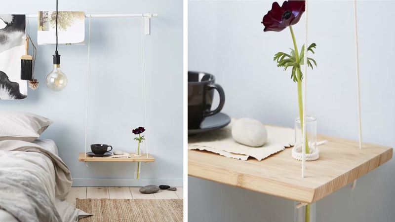 A hanging bedside table