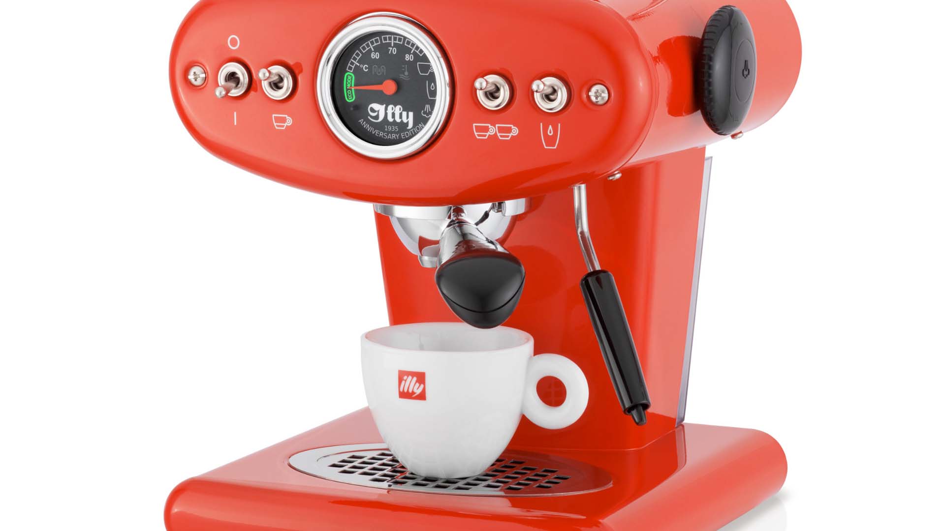 An orange Illy hybrid coffee machine.