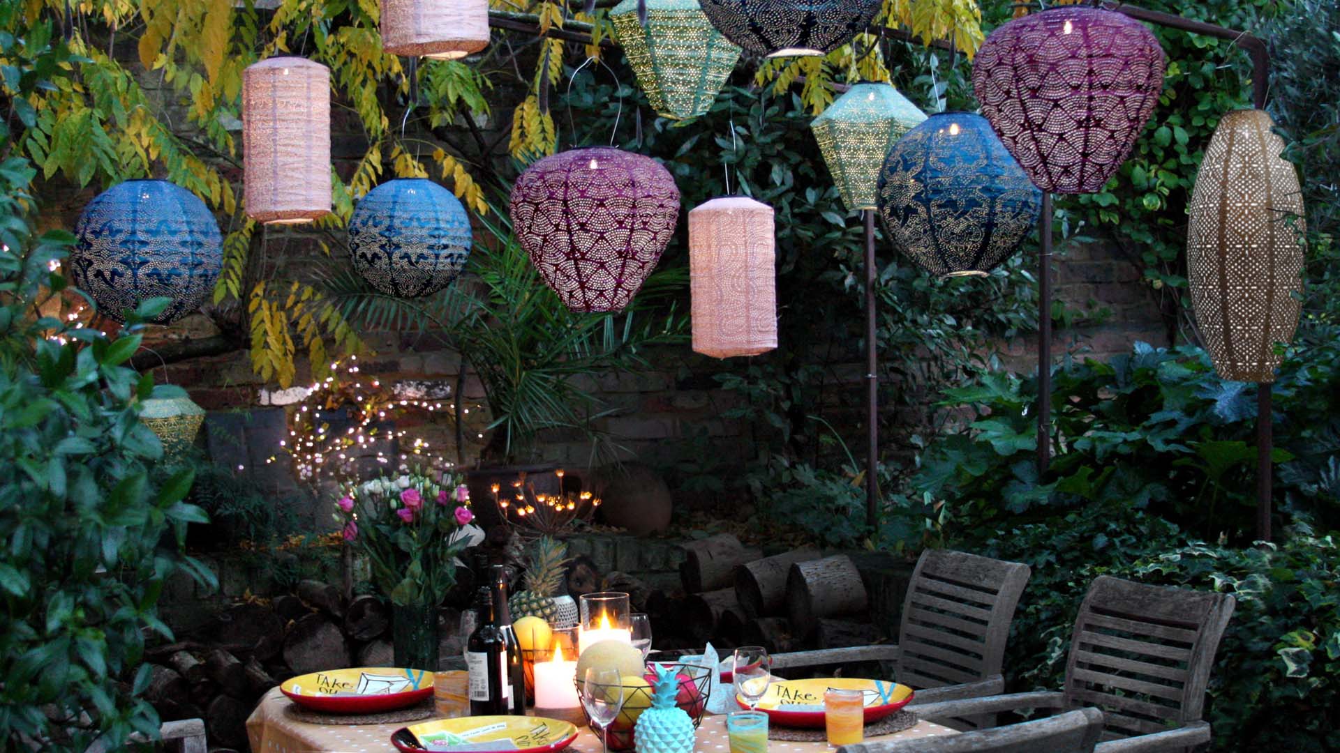 lanterns brightening up a shady garden 