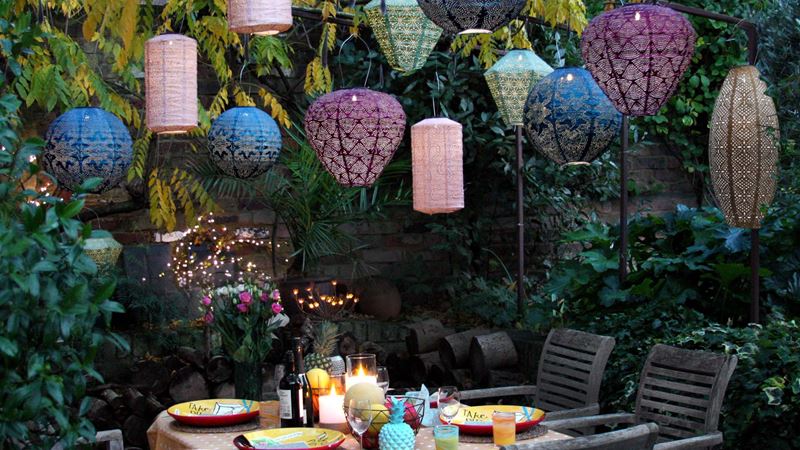 lanterns brightening up a shady garden