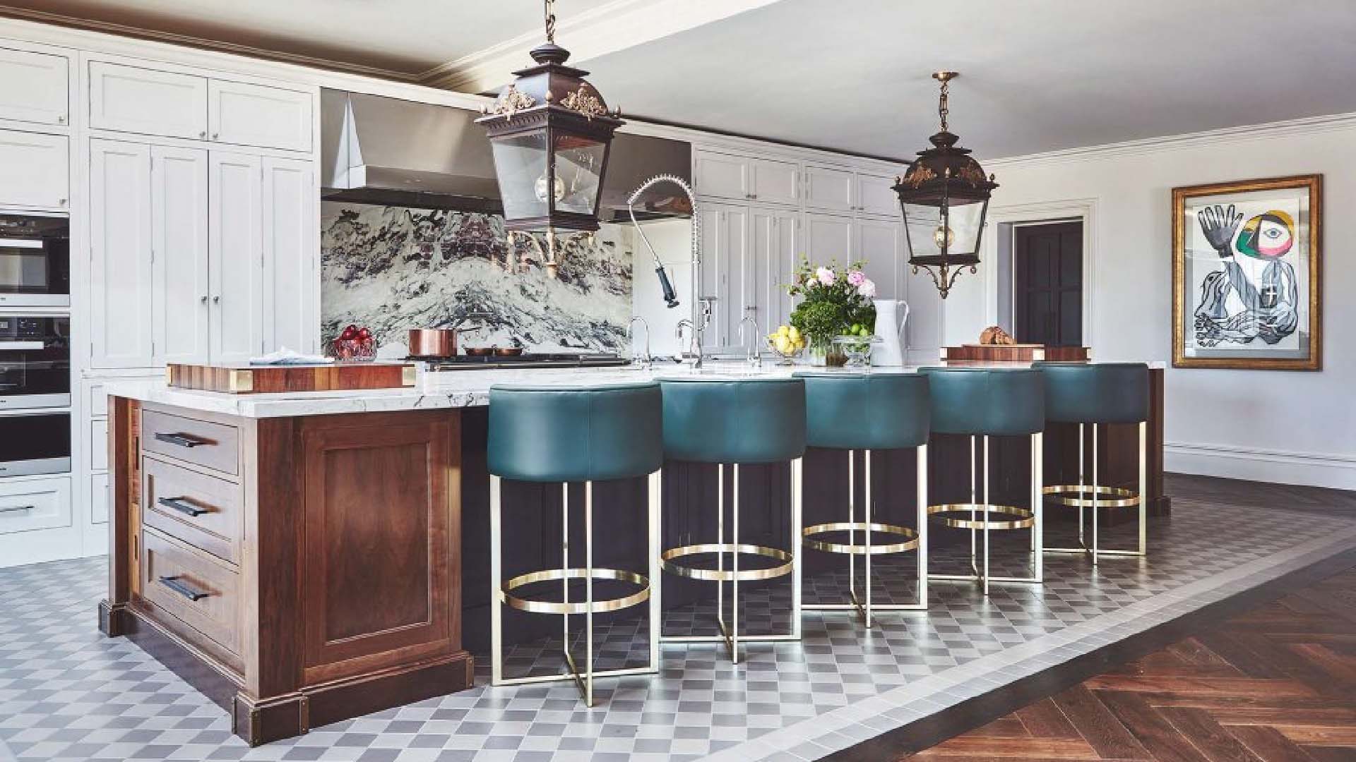 Kitchen island with stools