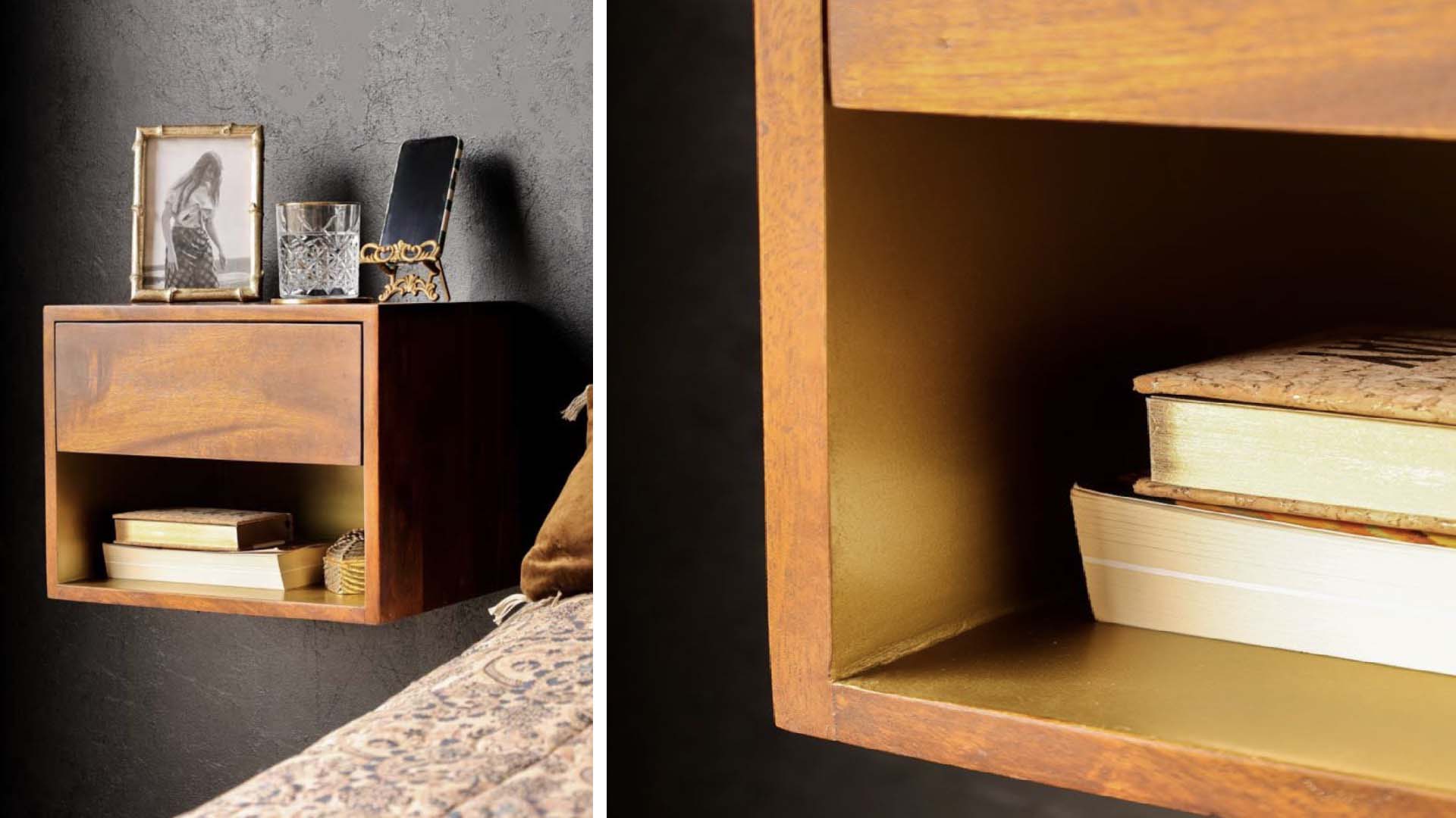 bedside table attached to the wall for space