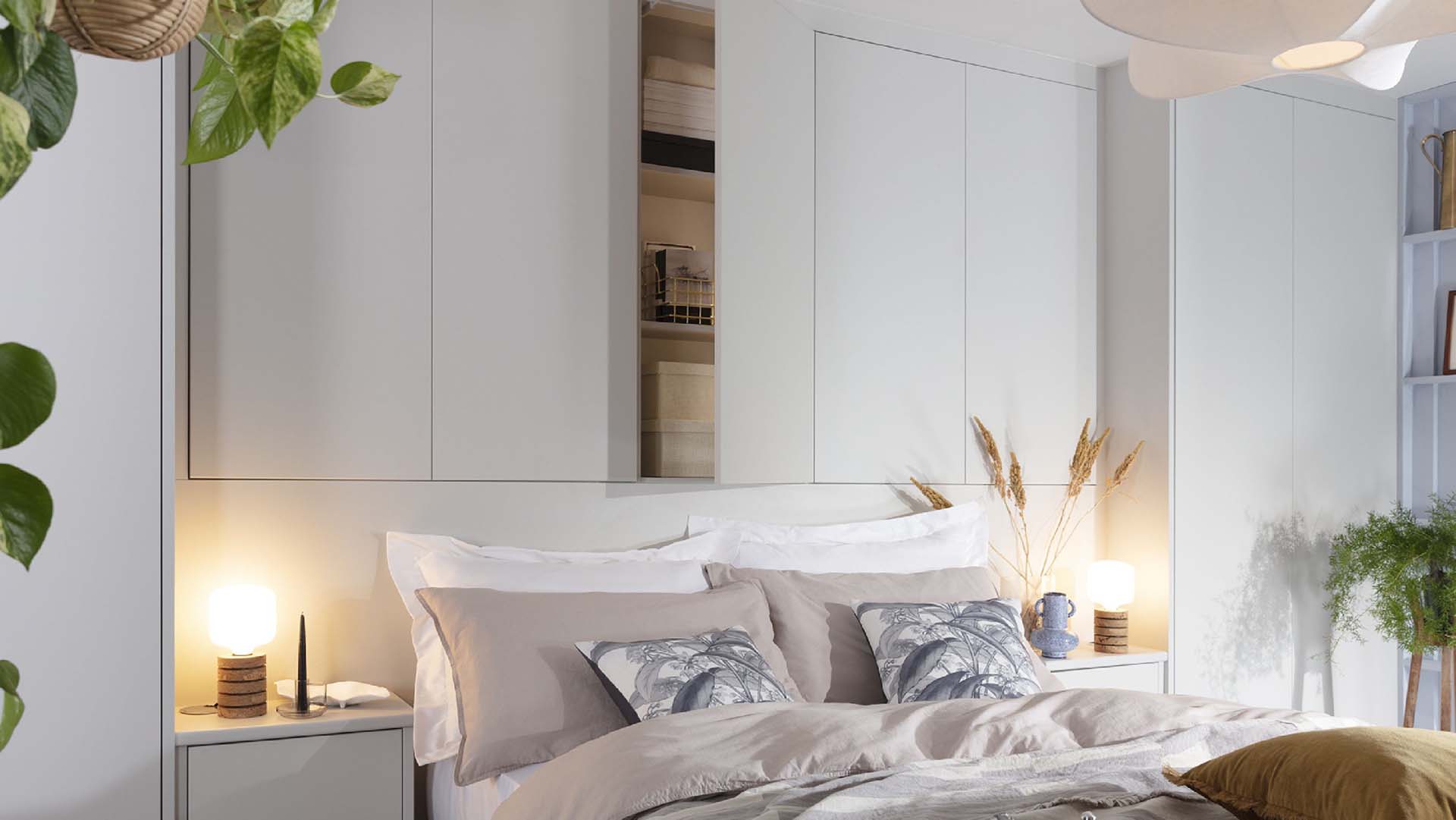 Bed with storage above