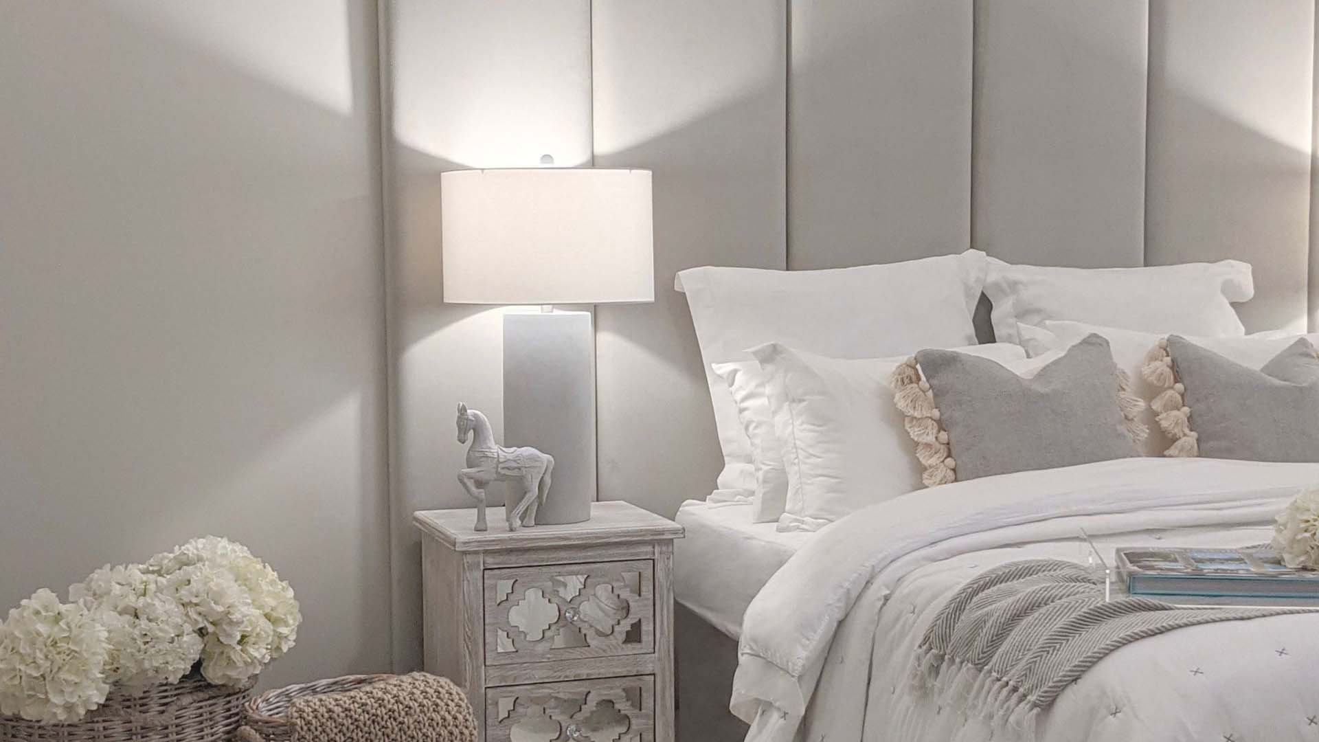 white and grey bedroom