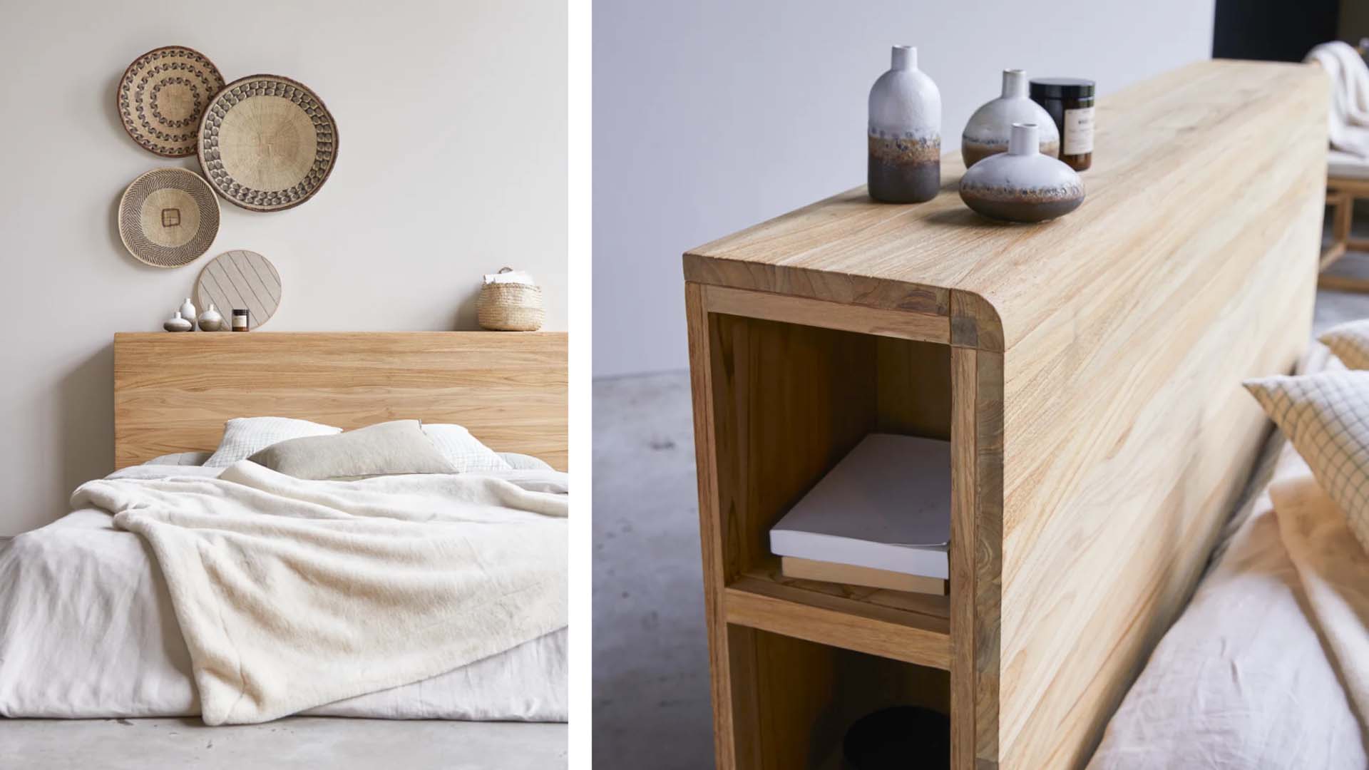 Bed with storage in the headboard