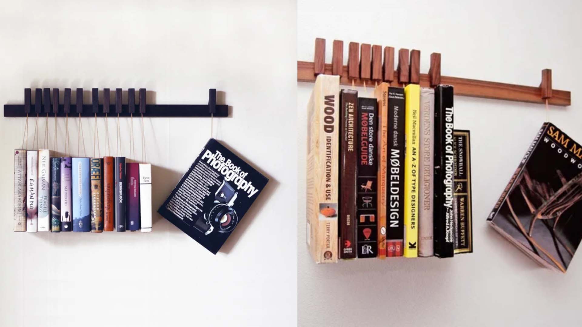 a hanging rack can be a great way to display a few books