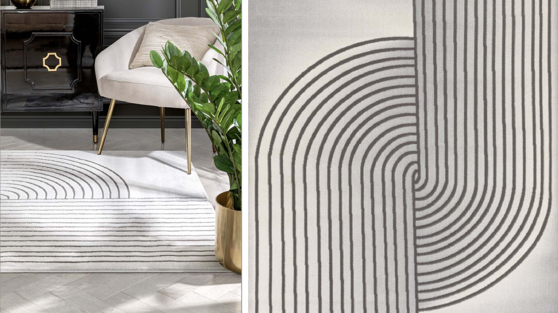 A white and black statement rug