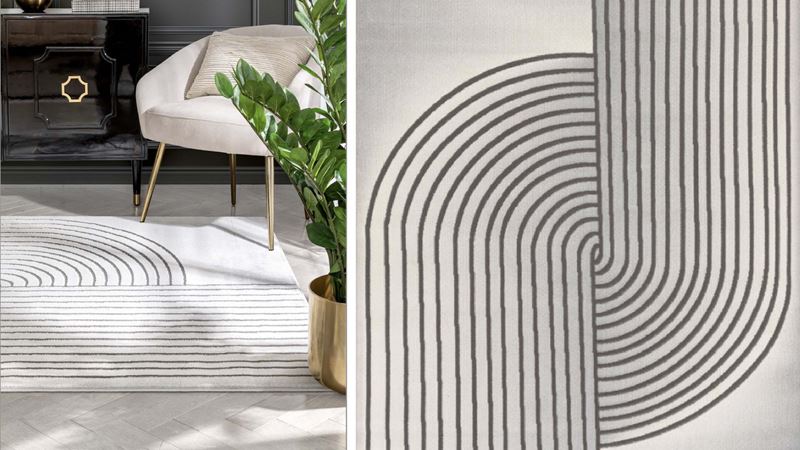 A white and black statement rug