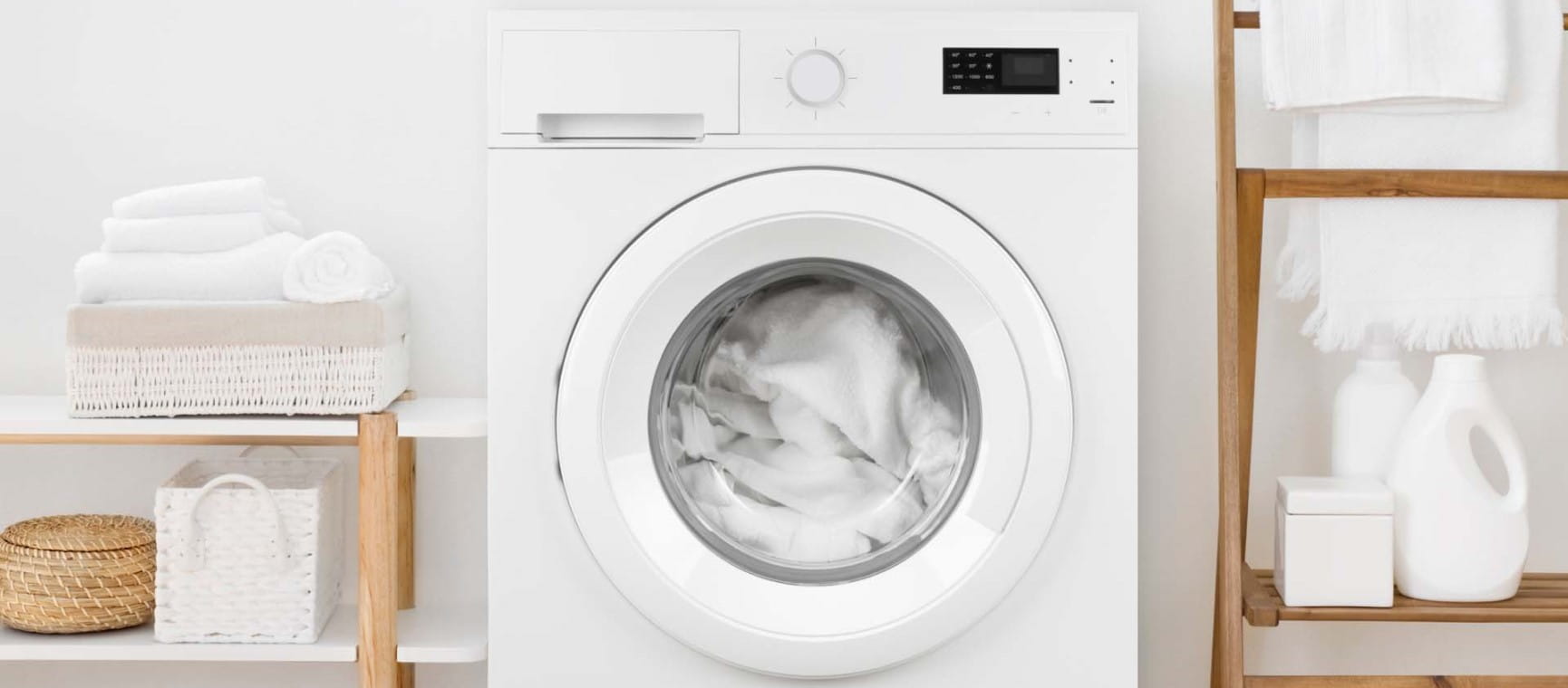 white washing machine in a laundry