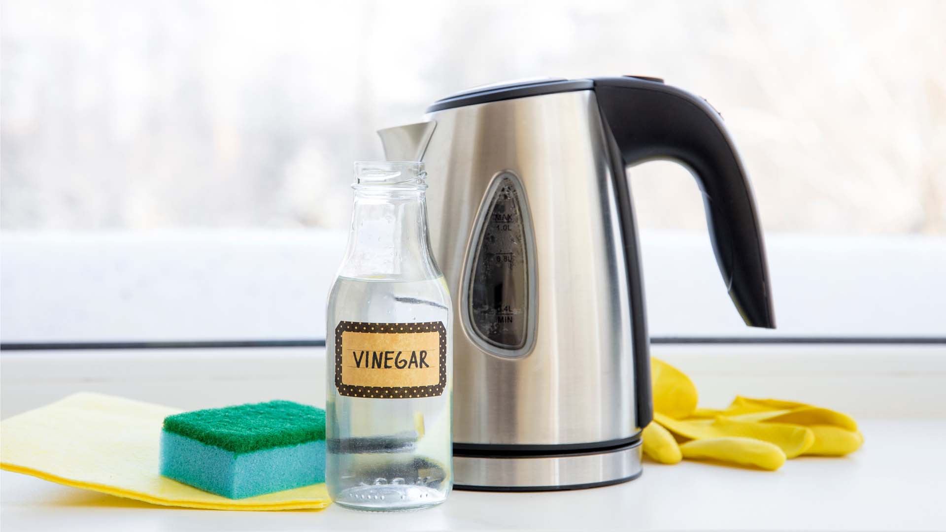 white vinegar and a kettle ready to go