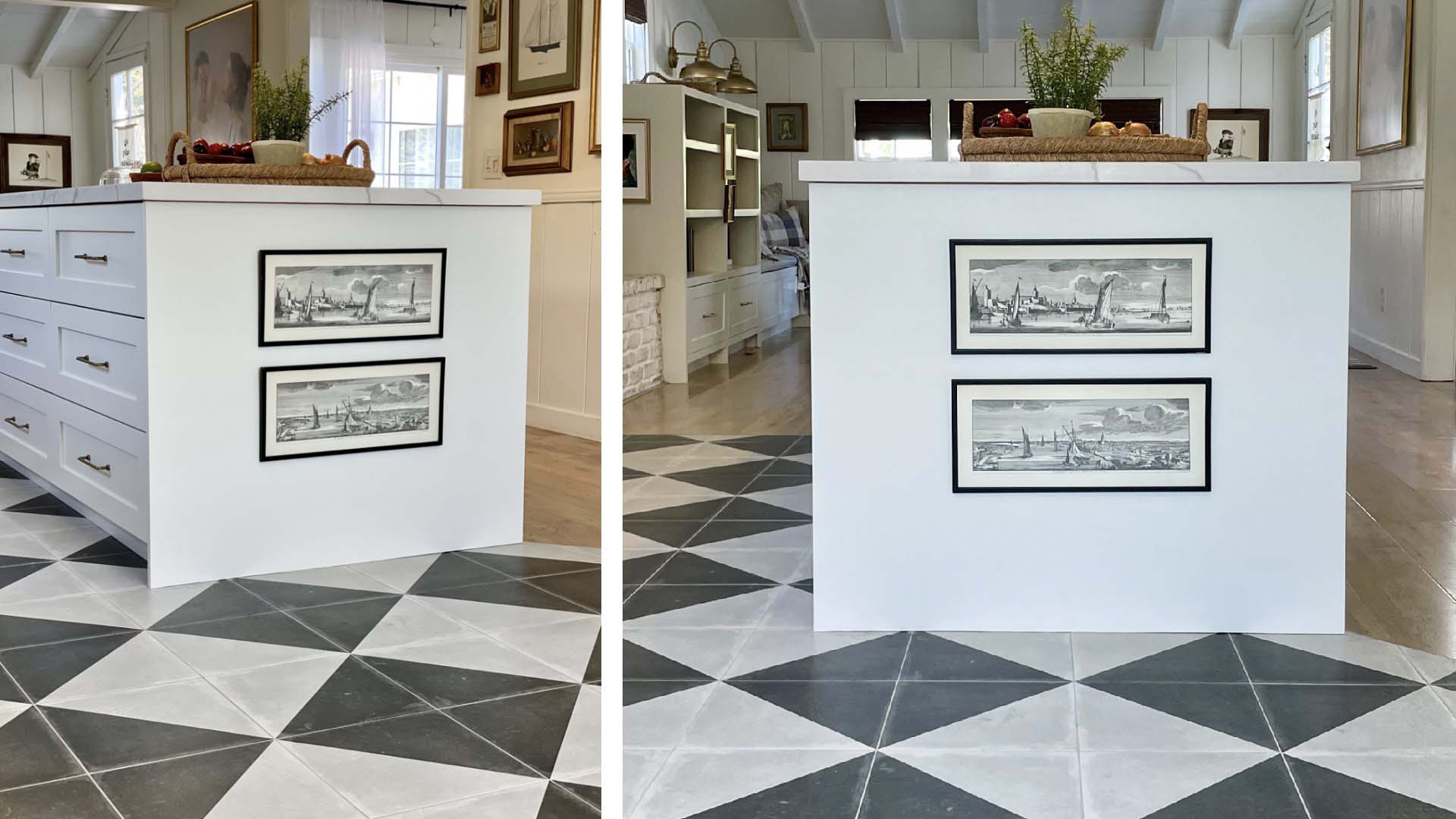 Pictures on a kitchen bar