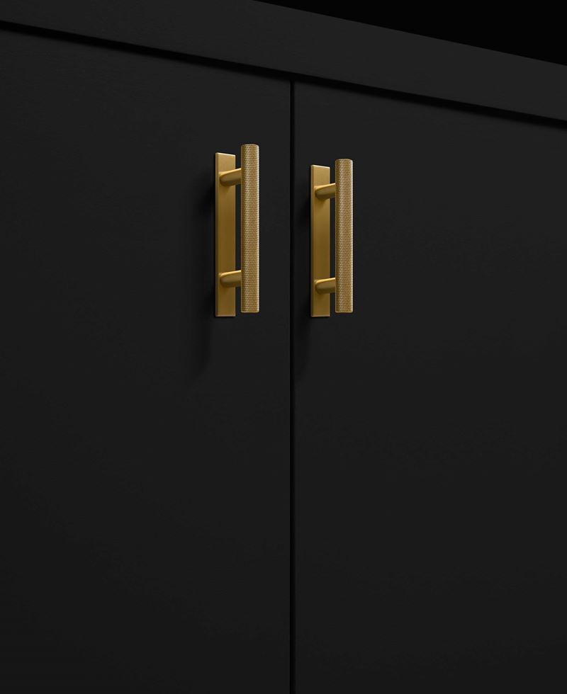 close up of gold handles in the kitchen