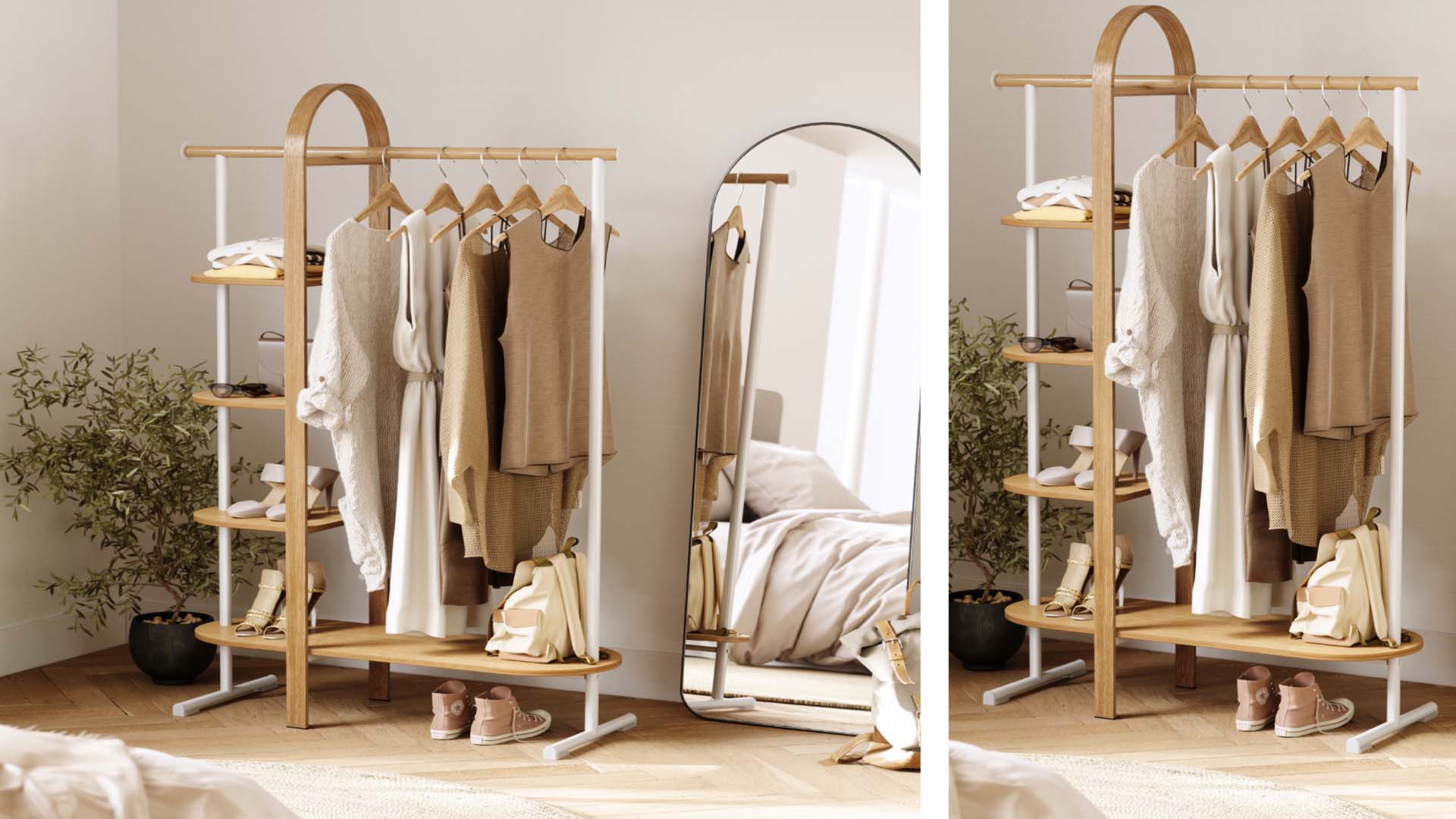 hanging rails in a bedroom