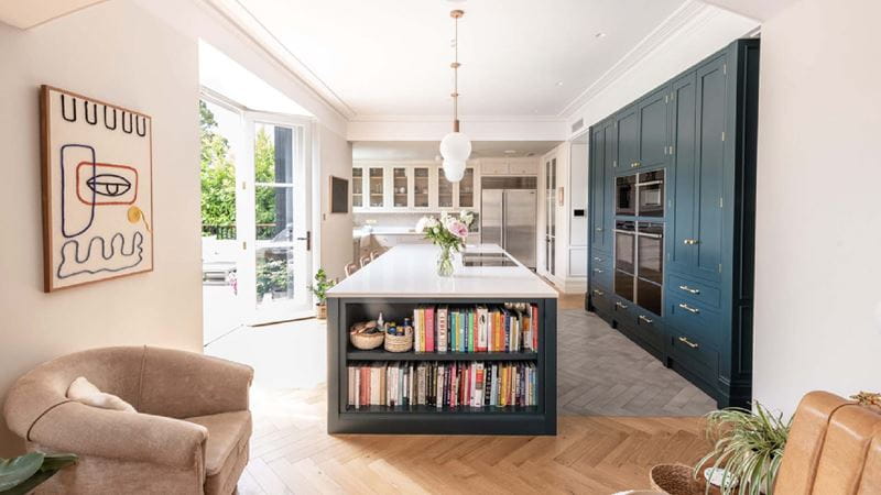 Bookshelf in kitchen bar