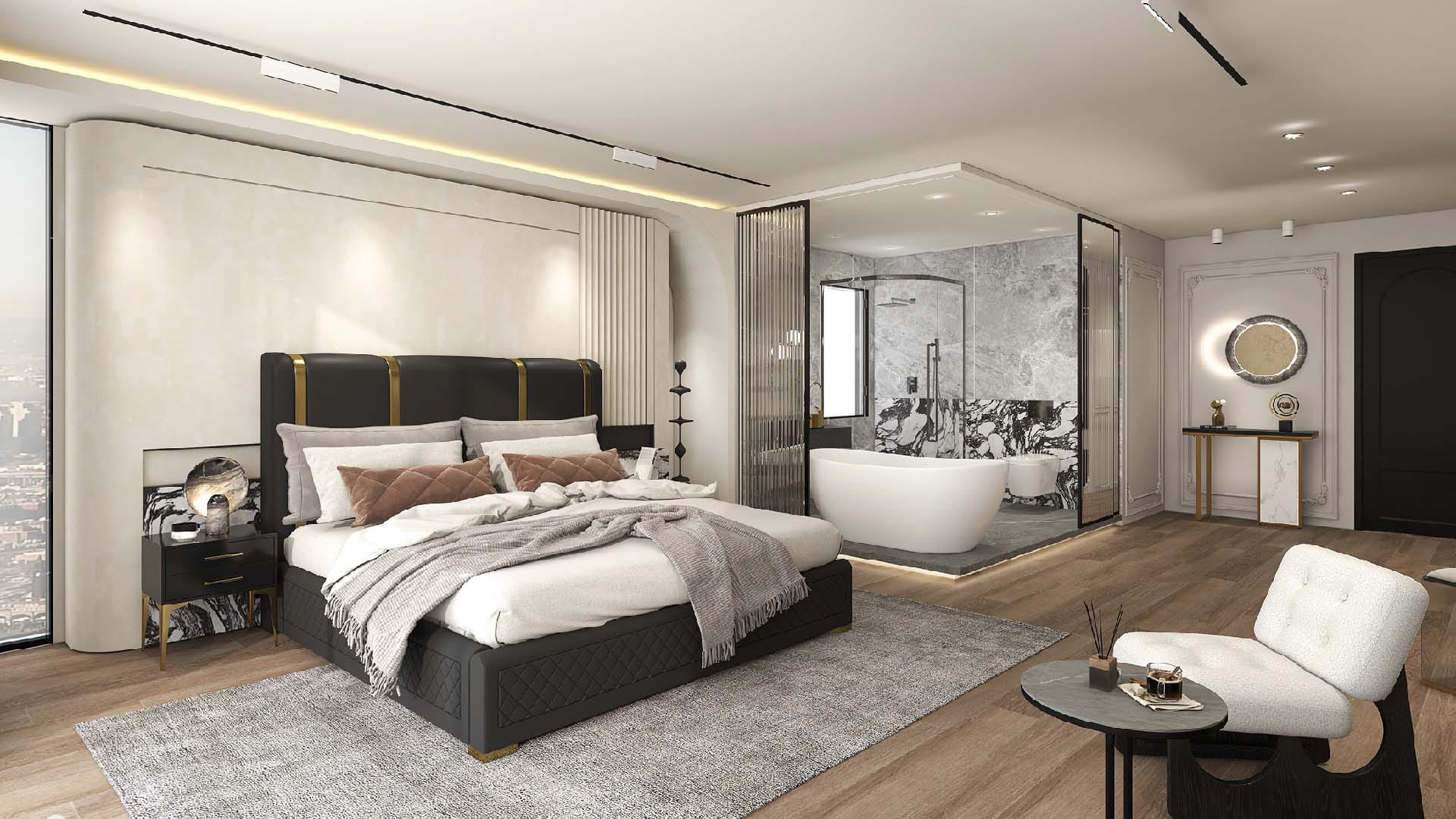 Bedroom with a bathroom inside