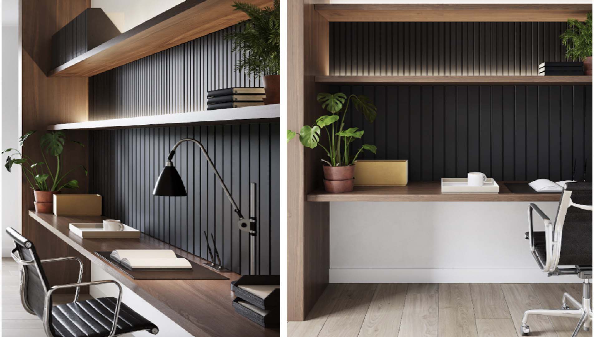 sleek office with small lamps to brighten up