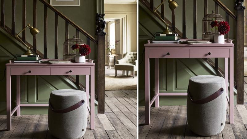 desk at the bottom of the stairs