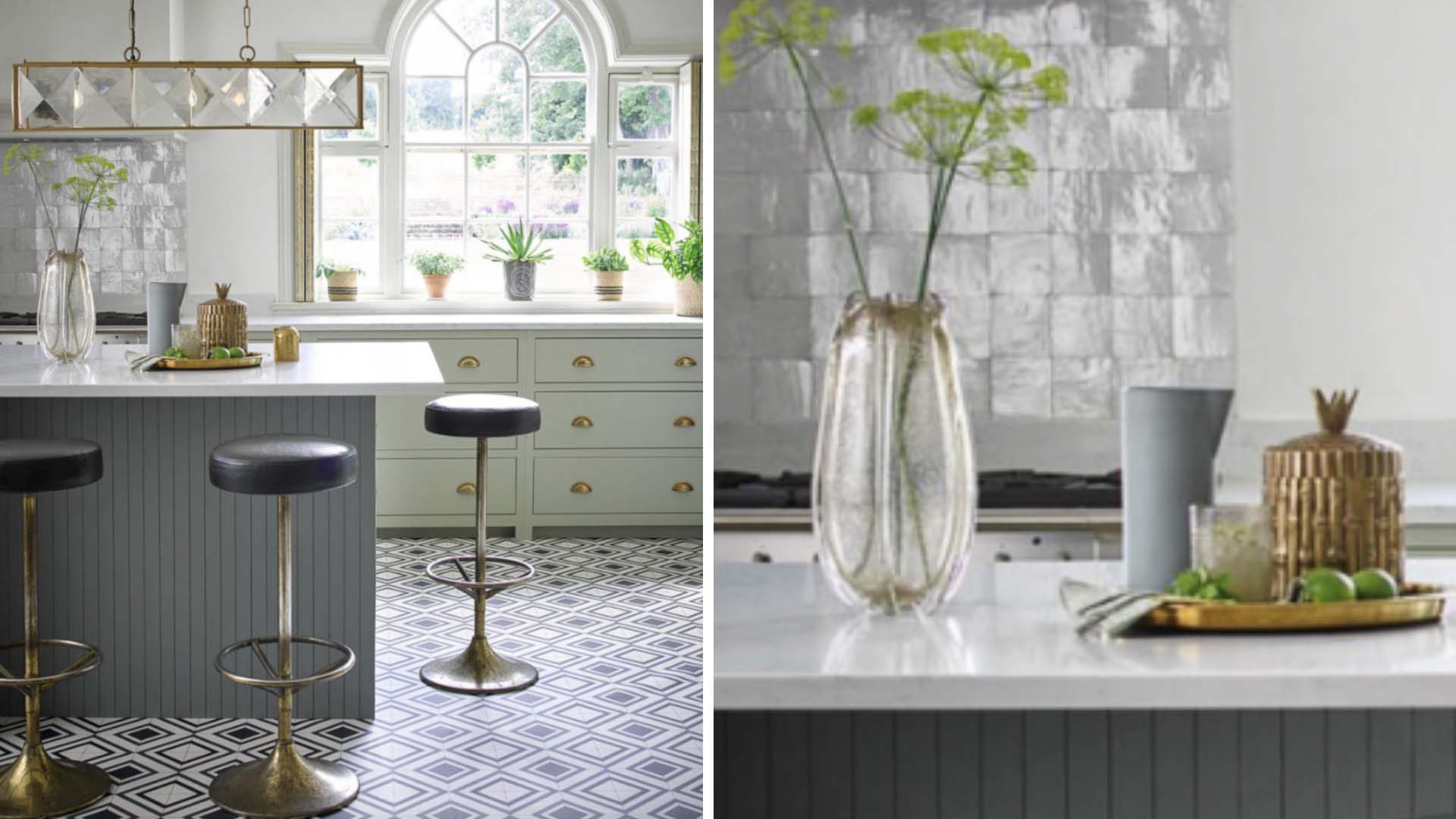 Flowers on a kitchen bar