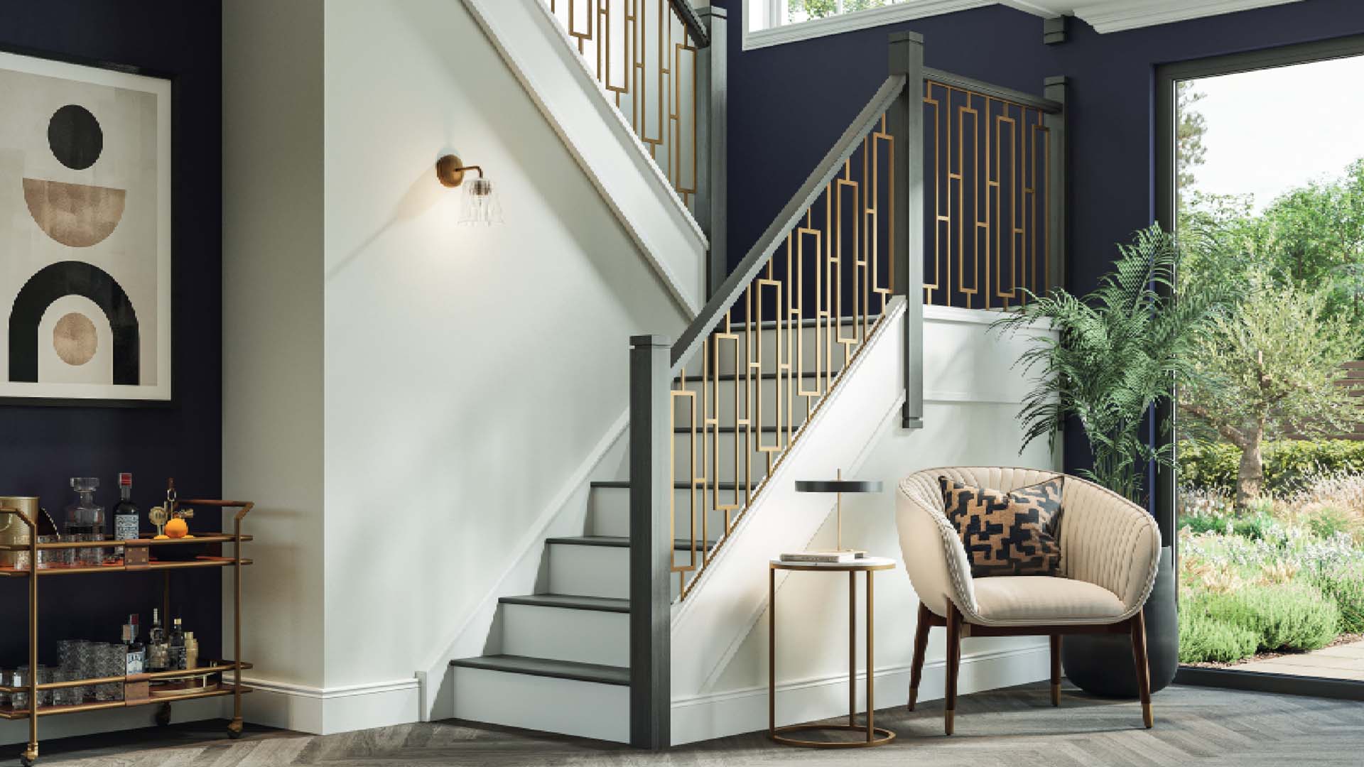 A brand new art-deco styled staircase