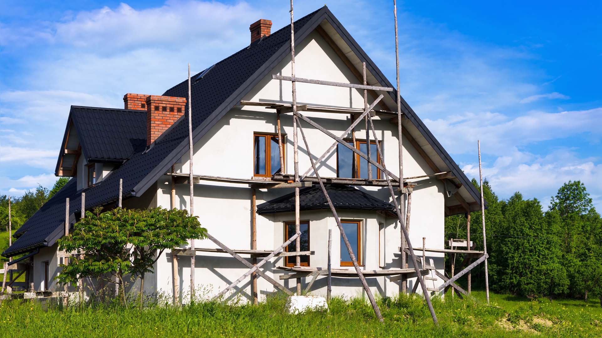 A house with scaffolding up