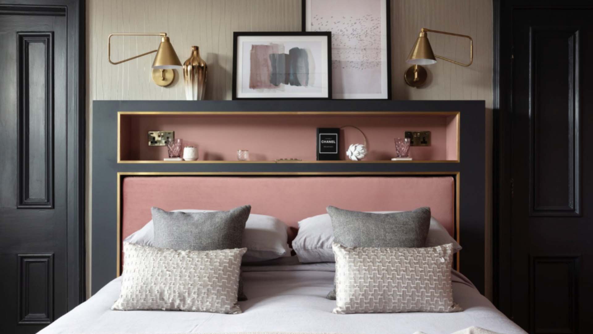 example of the headboard being used for shelving