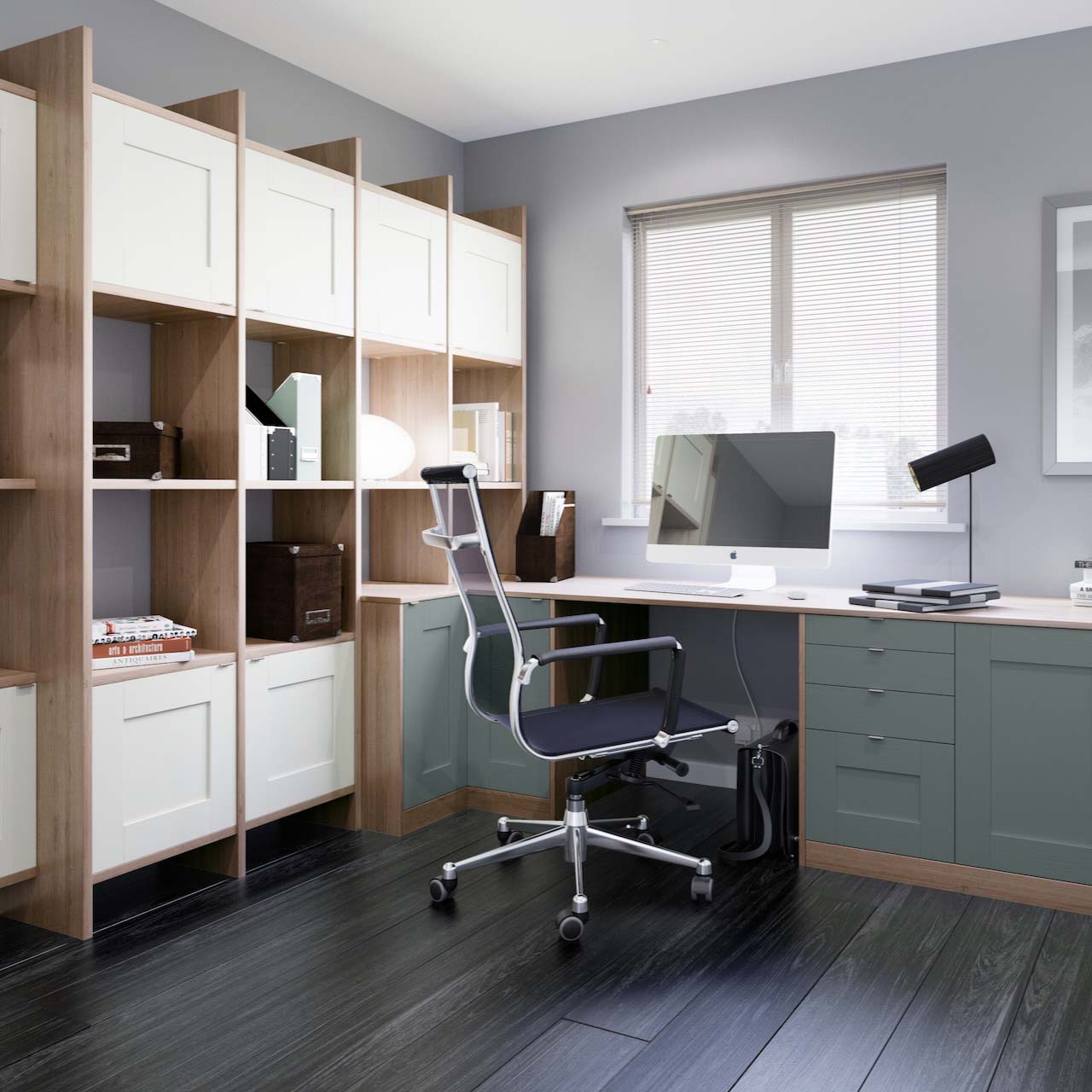 storage using a whole wall in an office