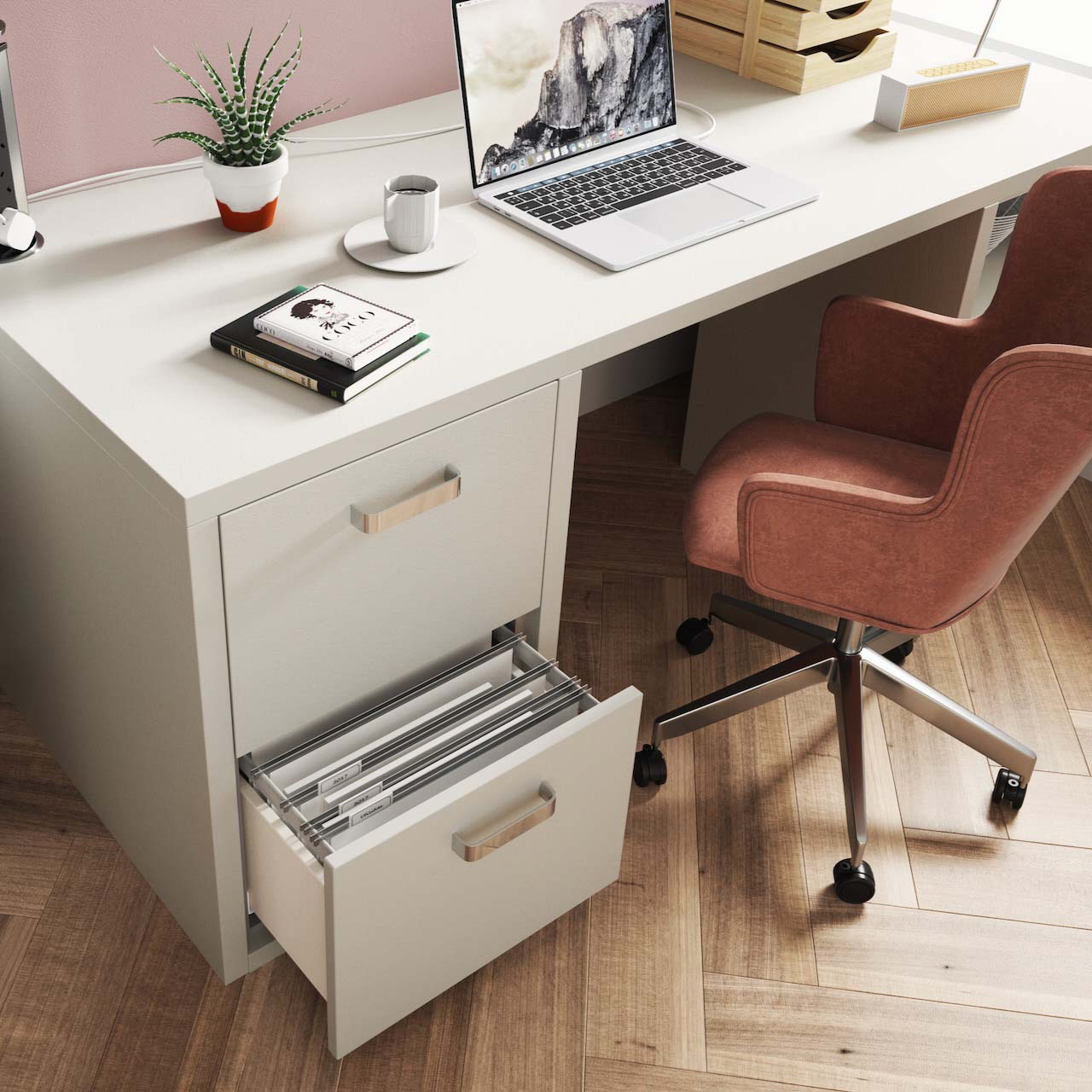 filing cabinet in a desk