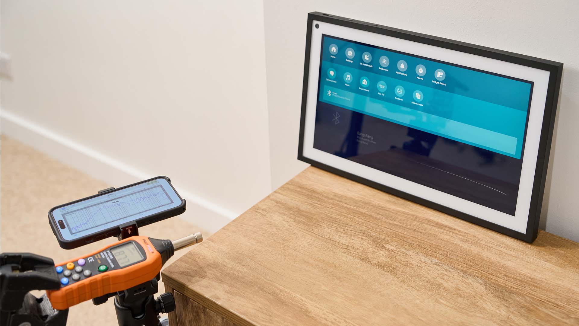 Echo Show 15 on the bedside table