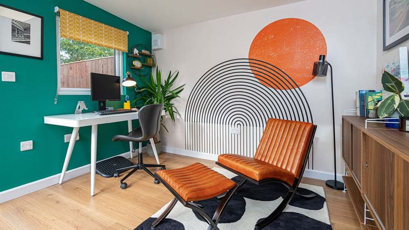 The interior of a small garden room