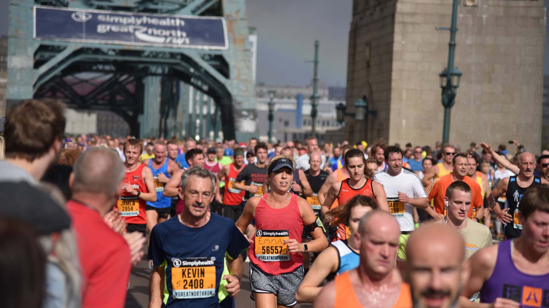 Newcastle, England, September 9th 2018:Massed runners in the Great North Run 2018 at Tyne Bridge the famous of Newcastle.