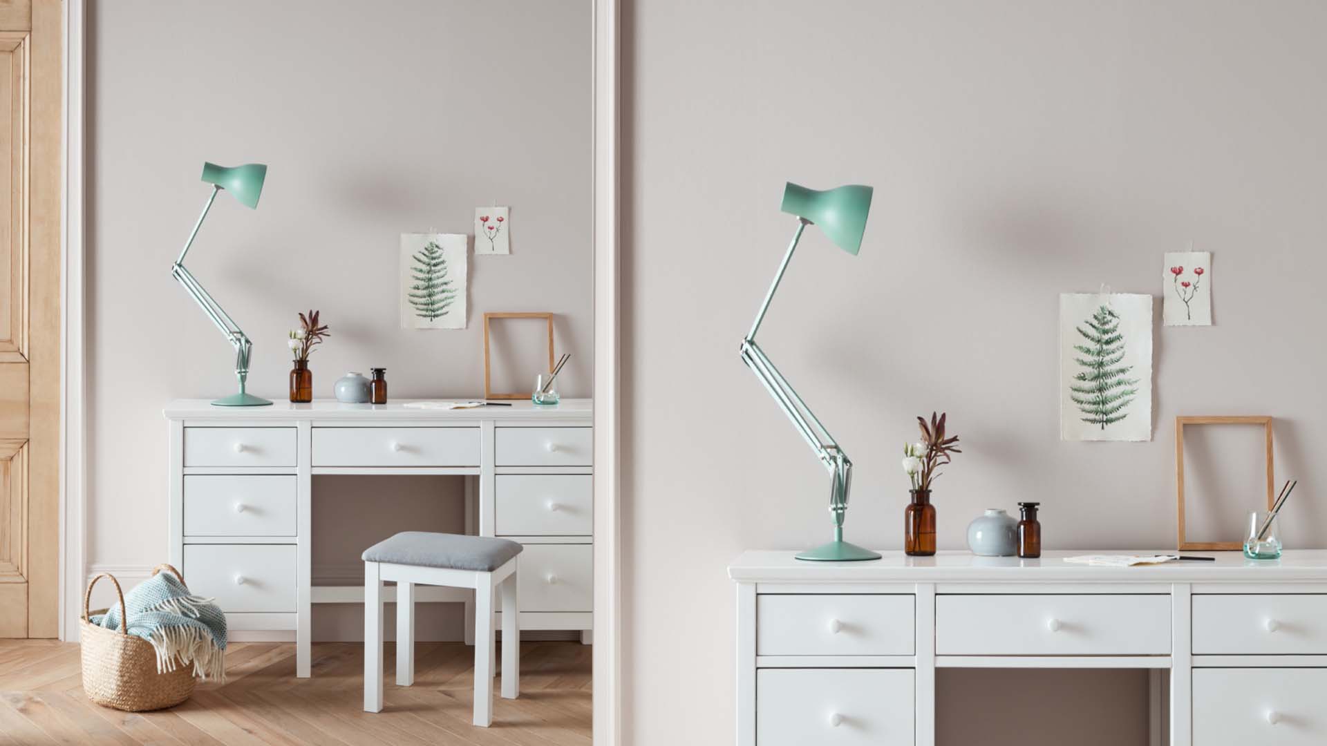 a dressing table that is also being used as a desk