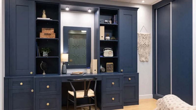 A navy coloured office space