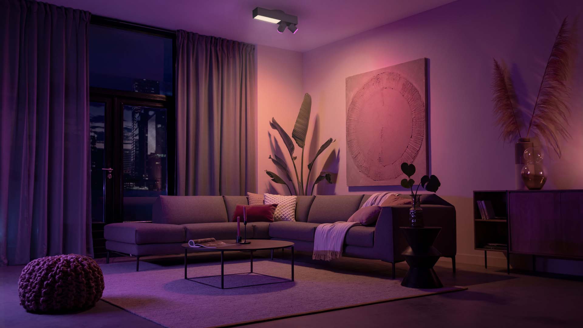 Living space with phillips hue lighting 